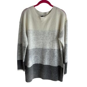 TALBOTS Grey Colorblock Ribbed Trim Long Sleeve Ladies Sweater, L